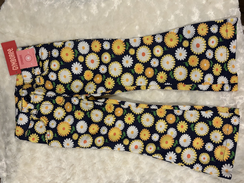 NWT Gymboree Daisy Days Navy & Yellow Flower Canvas Flare Pant 4